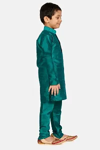 Boy's Green Cotton Silk Kurta and Pyjama Set-thumb1