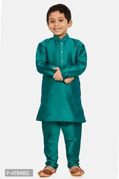 Boy's Green Cotton Silk Kurta and Pyjama Set-thumb0