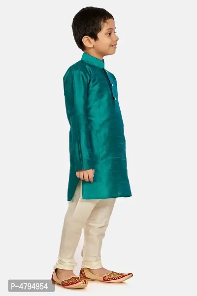 Boy's Green Cotton Silk Kurta and Pyjama Set-thumb2