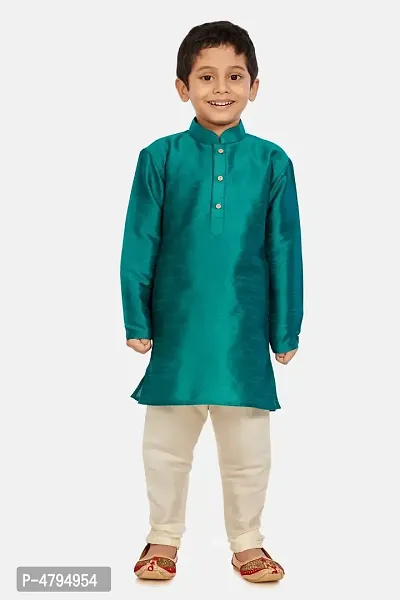 Boy's Green Cotton Silk Kurta and Pyjama Set