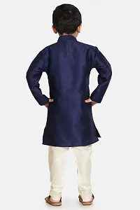 Boy's Navy Blue Cotton Silk Kurta and Pyjama Set-thumb2