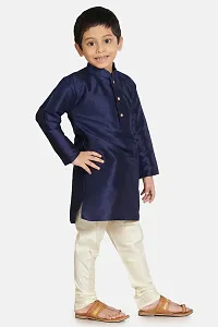 Boy's Navy Blue Cotton Silk Kurta and Pyjama Set-thumb1
