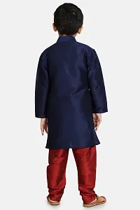 Boy's Navy Blue Cotton Silk Kurta and Pyjama Set-thumb2