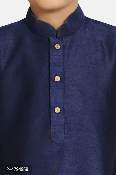 Boy's Navy Blue Cotton Silk Kurta and Pyjama Set-thumb4