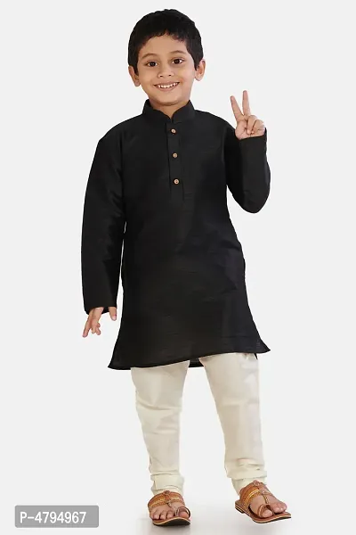 Boy's Black Cotton Silk Kurta and Pyjama Set