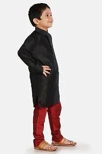 Boy's Black Cotton Silk Kurta and Pyjama Set-thumb1