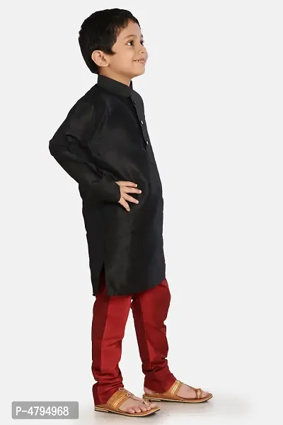 Boy's Black Cotton Silk Kurta and Pyjama Set-thumb2