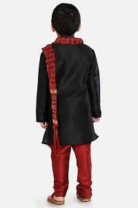 Boy's Black Cotton Silk Kurta, Pyjama  Dupatta Set-thumb2