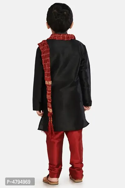 Boy's Black Cotton Silk Kurta, Pyjama  Dupatta Set-thumb3