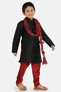 Boy's Black Cotton Silk Kurta, Pyjama  Dupatta Set-thumb1