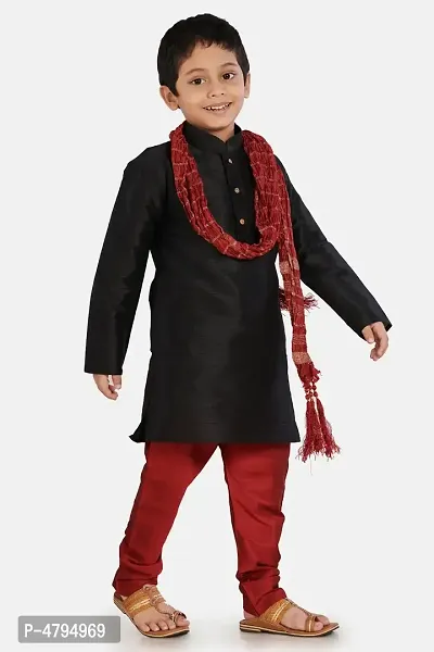 Boy's Black Cotton Silk Kurta, Pyjama  Dupatta Set-thumb2