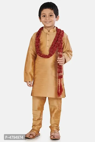 Boy's Rose Gold Cotton Silk Kurta, Pyjama  Dupatta Set