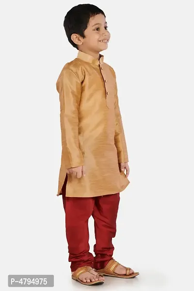 Boy's Rose Gold Cotton Silk Kurta and Pyjama Set-thumb2