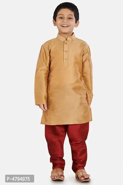 Boy's Rose Gold Cotton Silk Kurta and Pyjama Set