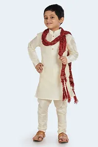 Boy's White Cotton Silk Kurta, Pyjama  Dupatta Set-thumb1