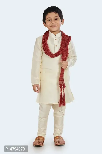 Boy's White Cotton Silk Kurta, Pyjama  Dupatta Set