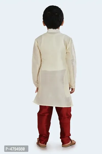 Boy's White Cotton Silk Kurta and Pyjama Set-thumb3