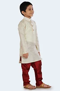 Boy's White Cotton Silk Kurta and Pyjama Set-thumb1