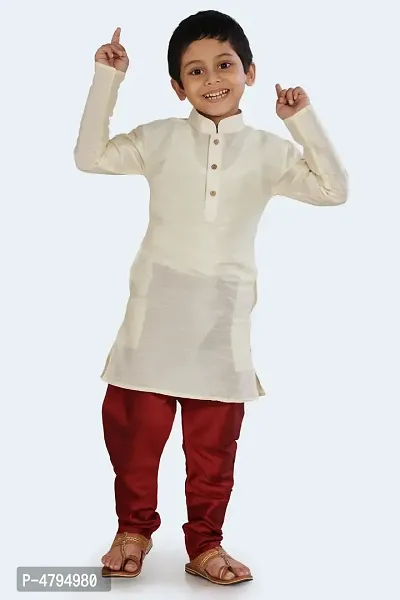 Boy's White Cotton Silk Kurta and Pyjama Set