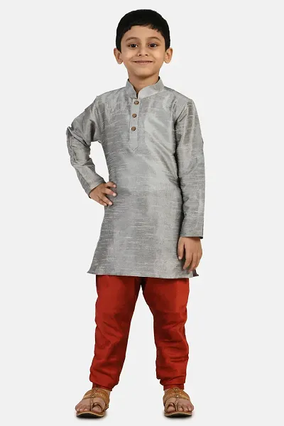 Kids Stylish Cotton Silk Kurta and Pyjama Set For Boys