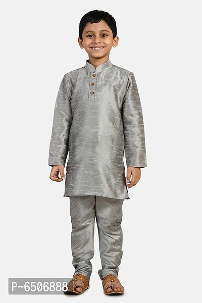 Stylish Grey Cotton Silk Kurta and Pyjama Set