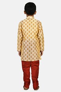 Just Creation Boys Gold Color Cotton Blend Kurta and Pyjama Set-thumb2