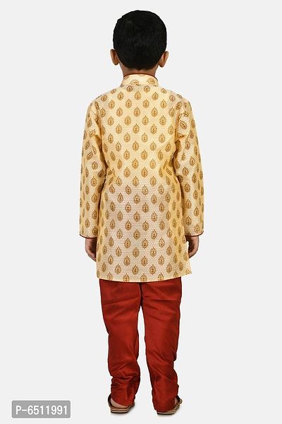 Just Creation Boys Gold Color Cotton Blend Kurta and Pyjama Set-thumb3