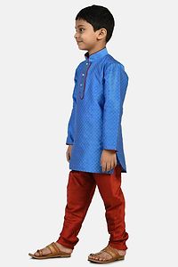 Just Creation Boys Blue Cotton Blend Kurta and Pyjama Set-thumb1