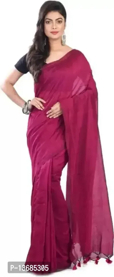 Women's Cotton Blended slap khadi Saree for Women (merun)