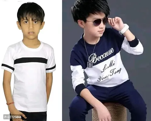 Elegant Cotton Self Pattern Round Neck T-Shirts For Boys- Pack Of 2