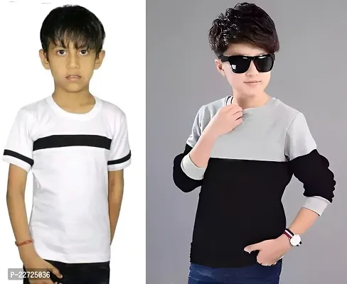 Elegant Cotton Self Pattern Round Neck T-Shirts For Boys- Pack Of 2