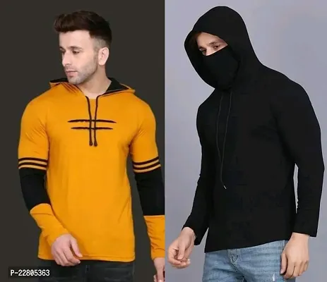 Reliable Multicoloured Cotton Solid Hooded Tees For Men-thumb0