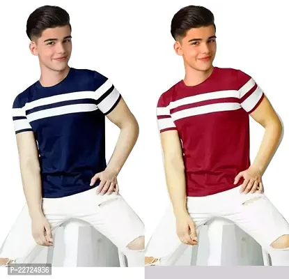 Elegant Cotton Self Pattern Round Neck T-Shirts For Boys- Pack Of 2