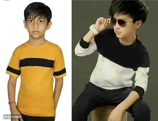 Elegant Cotton Self Pattern Round Neck T-Shirts For Boys- Pack Of 2-thumb0