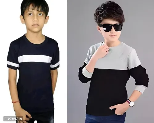 Elegant Cotton Self Pattern Round Neck T-Shirts For Boys- Pack Of 2