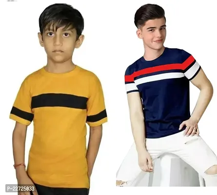 Elegant Cotton Self Pattern Round Neck T-Shirts For Boys- Pack Of 2-thumb0