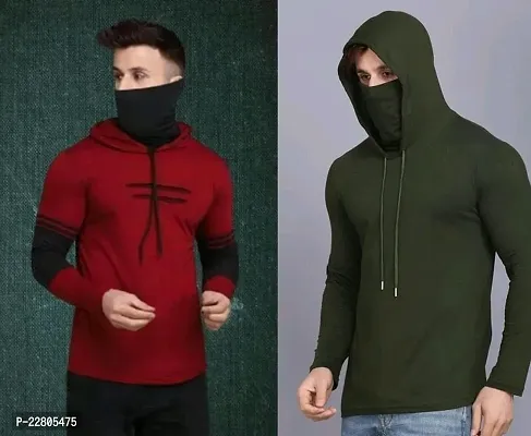 Reliable Multicoloured Cotton Solid Hooded Tees For Men-thumb0