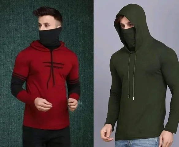 Stylish Cotton Solid Hooded Tees For Men