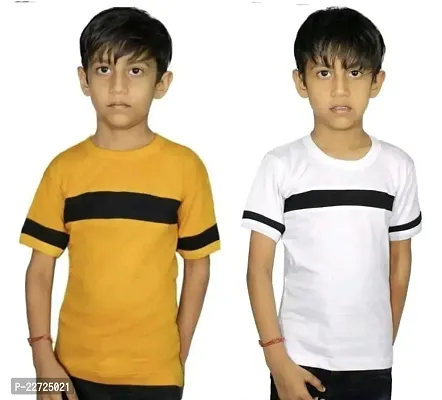 Elegant Cotton Self Pattern Round Neck T-Shirts For Boys- Pack Of 2