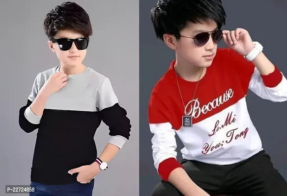 Elegant Cotton Self Pattern Round Neck T-Shirts For Boys- Pack Of 2