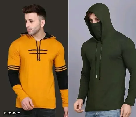 Reliable Multicoloured Cotton Solid Hooded Tees For Men