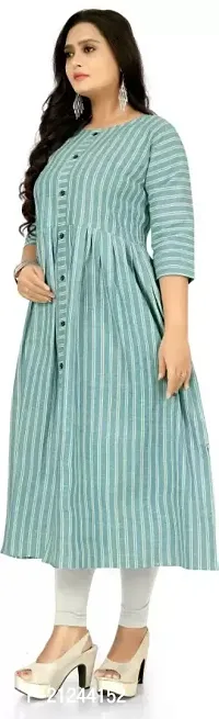 Beautiful A-Line Blue Printed Cotton Kurta For Women-thumb0