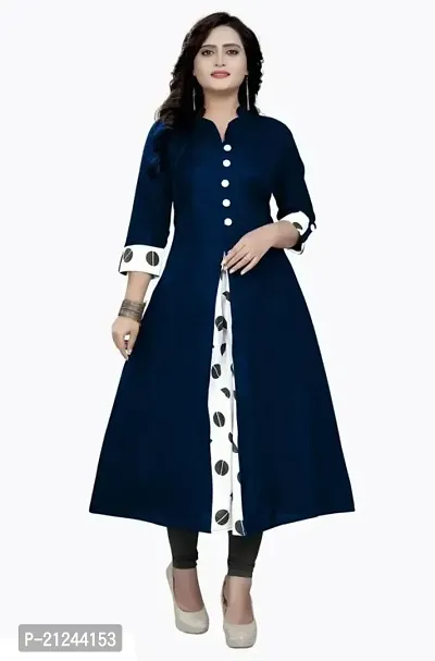 Beautiful A-Line Blue Printed Cotton Kurta For Women-thumb0