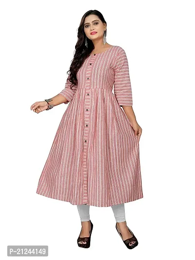 Beautiful A-Line Pink Printed Cotton Kurta For Women-thumb0