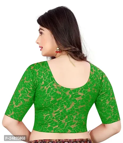 Lady Bloom Round Neck Elbow Sleeve Foil Printed Fancy Woman Blouse (36, Green)-thumb3