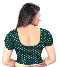 Lady Bloom Round Neck Attrative Elbow Sleeve Golden Foil Printed Blouse for Woman (34, Peacock Green)-thumb2