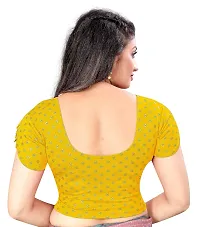 Lady Bloom Round Neck Attrative Elbow Sleeve Golden Foil Printed Blouse for Woman (38, Yellow)-thumb2