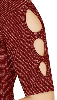 Lady Bloom Round Neck Attractive Elbow Sleeve Stretchable Emboss Print with Crushed Blouse for Woman-thumb4