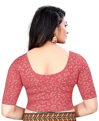 Lady Bloom Woman's Soft Cotton Foil Print Stretchable Fancy Elbow Sleeve Saree Blouse (38, Tomato)-thumb2