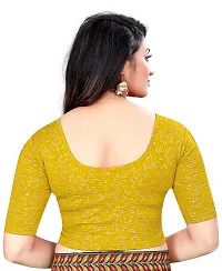 Lady Bloom Woman's Soft Cotton Foil Print Stretchable Fancy Elbow Sleeve Saree Blouse (34, Yellow)-thumb2